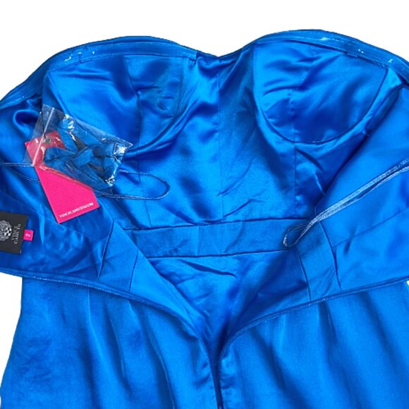 NWT Vince Camuto Strapless Blue Black Satin Dress Sz 2 Party Cocktail - Picture 4 of 9